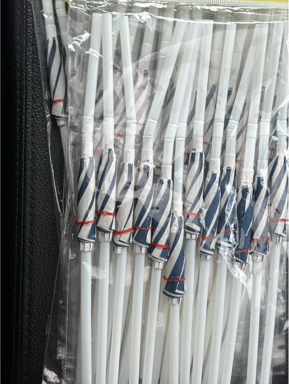 5 Packs Of Pier 1 Imports White & Blue Umbrella Straws, Each 12 Straws, 60 Total